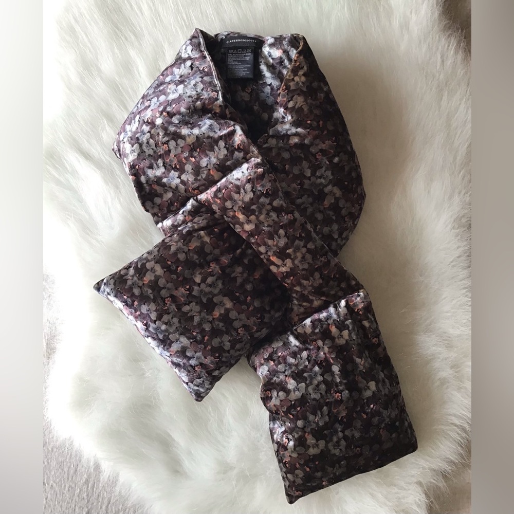 NWOT Anthropologie velvet floral grey/green/pink puffer quilted scarf